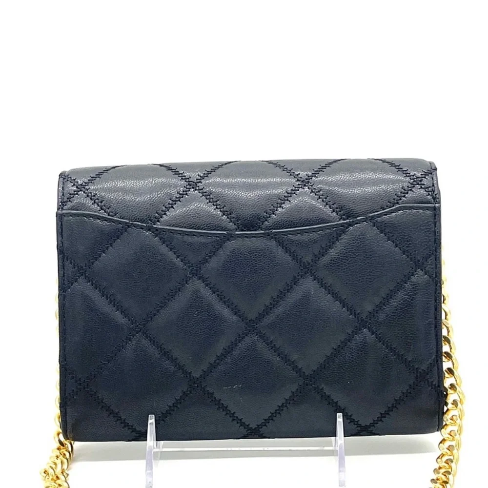 Tory Burch Navy Quilted Crossbody Bag with Gold Chain